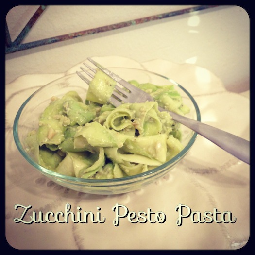 raw zucchini pasta with avocado pesto